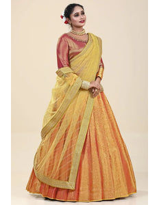 Yellow Banarasi Silk Lehenga Choli For Women With Net Dupatta