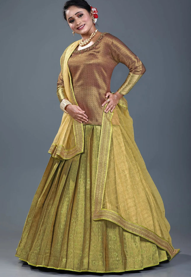 Yellow Banarasi Silk Lehenga Choli For Women With Net Dupatta