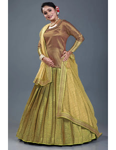 Yellow Banarasi Silk Lehenga Choli For Women With Net Dupatta