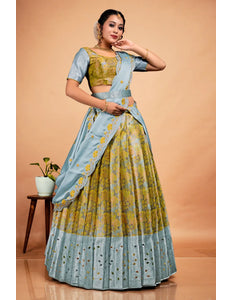 Yellow Banarasi Silk Semi-Stitched Lehenga Choli For Women