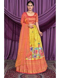 Yellow Banglori Slub Lehenga Choli Design For Women