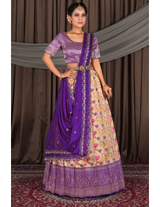Yellow Banglori Slub Semi-Stitched Lehenga For Women