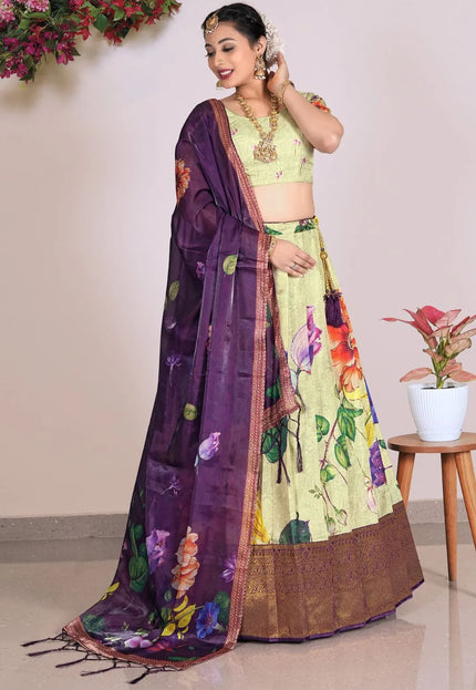 Yellow Elegance Latest Banglori Slub Lehenga Choli For Women