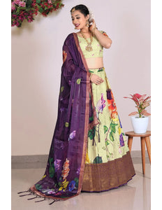 Yellow Elegance Latest Banglori Slub Lehenga Choli For Women