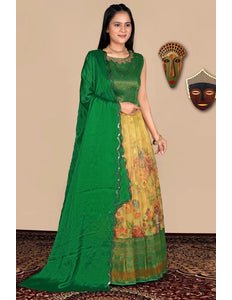 Yellow Floral Printed Lehenga Choli with Dupatta for Women