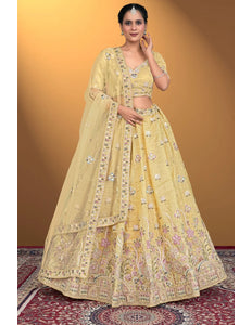 Yellow Gold Crush Traditional Lehenga Choli For Weddings