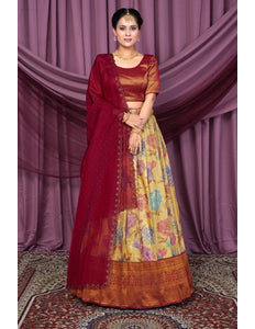 Yellow Latest Self Jacquard Digital Print Lehenga Choli