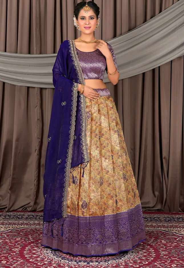 Yellow Banglori Slub Lehenga Choli Design For Women