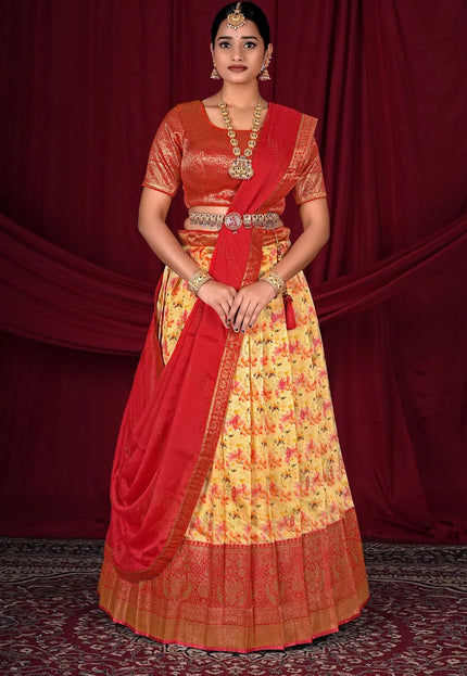 Yellow Silk Lehenga Choli With Rangoli Dupatta For Women