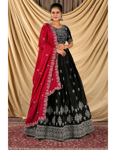 Black Barbery Silk Lehenga Choli With Rangoli Dupatta - Gajiwala