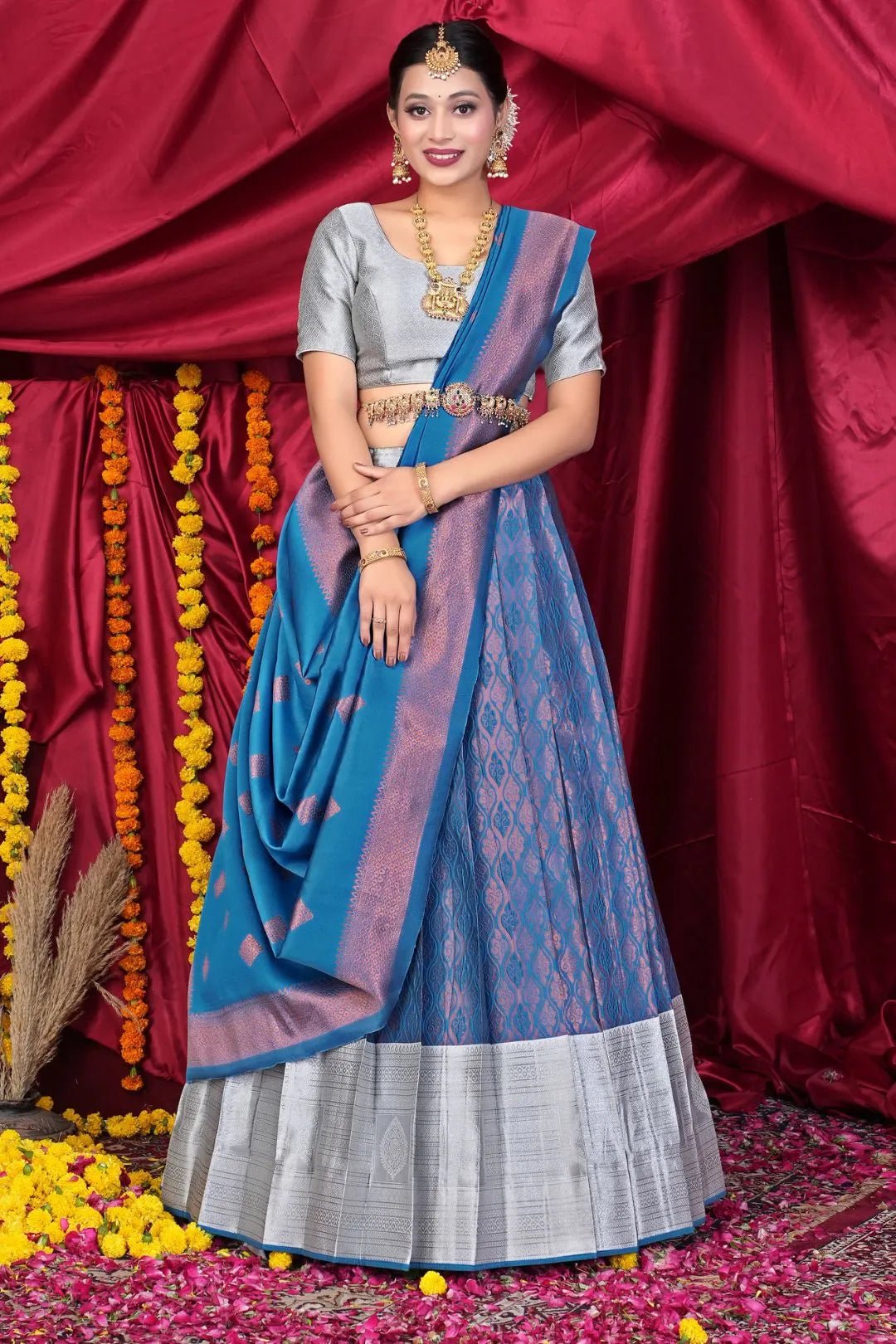 Blue Banarasi Pattu Lehenga Choli With Zari Work - Gajiwala