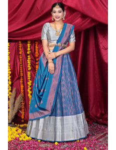 Blue Banarasi Pattu Lehenga Choli With Zari Work - Gajiwala