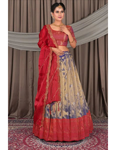 Blue Banarasi Silk Lehenga Choli In Festival - Gajiwala