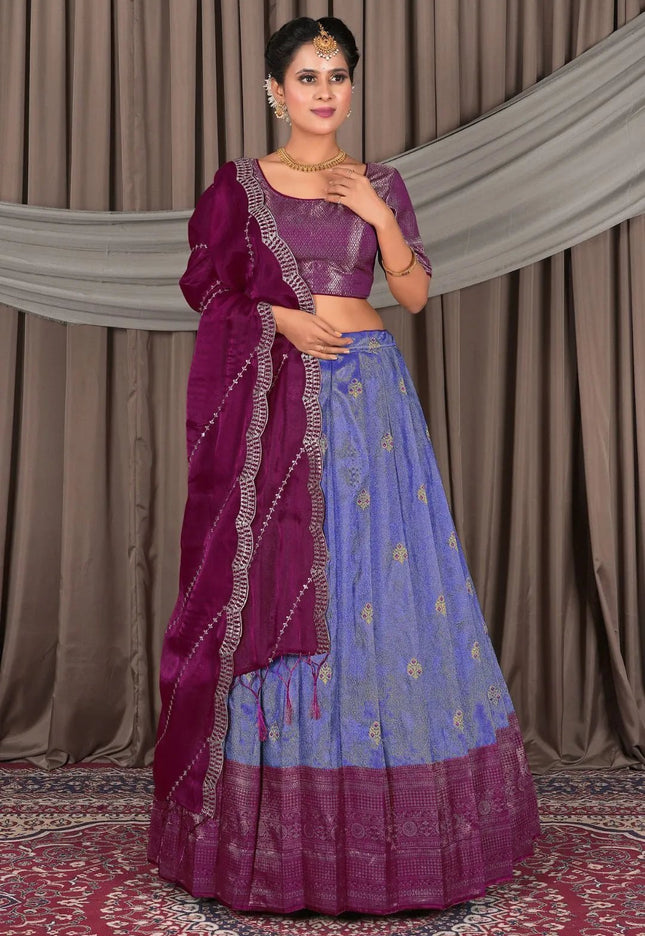 Blue Banarasi Silk Lehenga Choli In Festival - Gajiwala