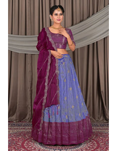 Blue Banarasi Silk Lehenga Choli In Festival - Gajiwala