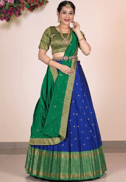 Blue Banarasi Silk Pattu Pavadai For Women - Gajiwala