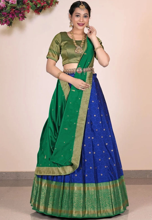 Blue Banarasi Silk Pattu Pavadai For Women - Gajiwala