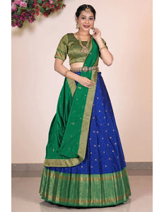 Blue Banarasi Silk Pattu Pavadai For Women - Gajiwala