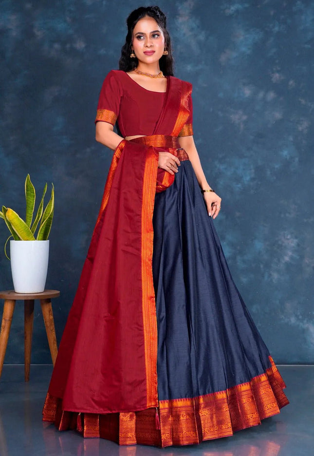 Blue Cotton Silk Lehenga Choli with Zari Work - Gajiwala