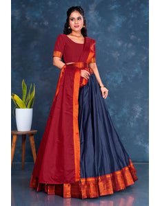 Blue Cotton Silk Lehenga Choli with Zari Work - Gajiwala