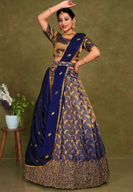 Blue Designer Lehenga Choli in Tissue Silk For Women - Gajiwala