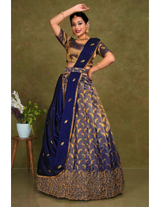 Blue Designer Lehenga Choli in Tissue Silk For Women - Gajiwala