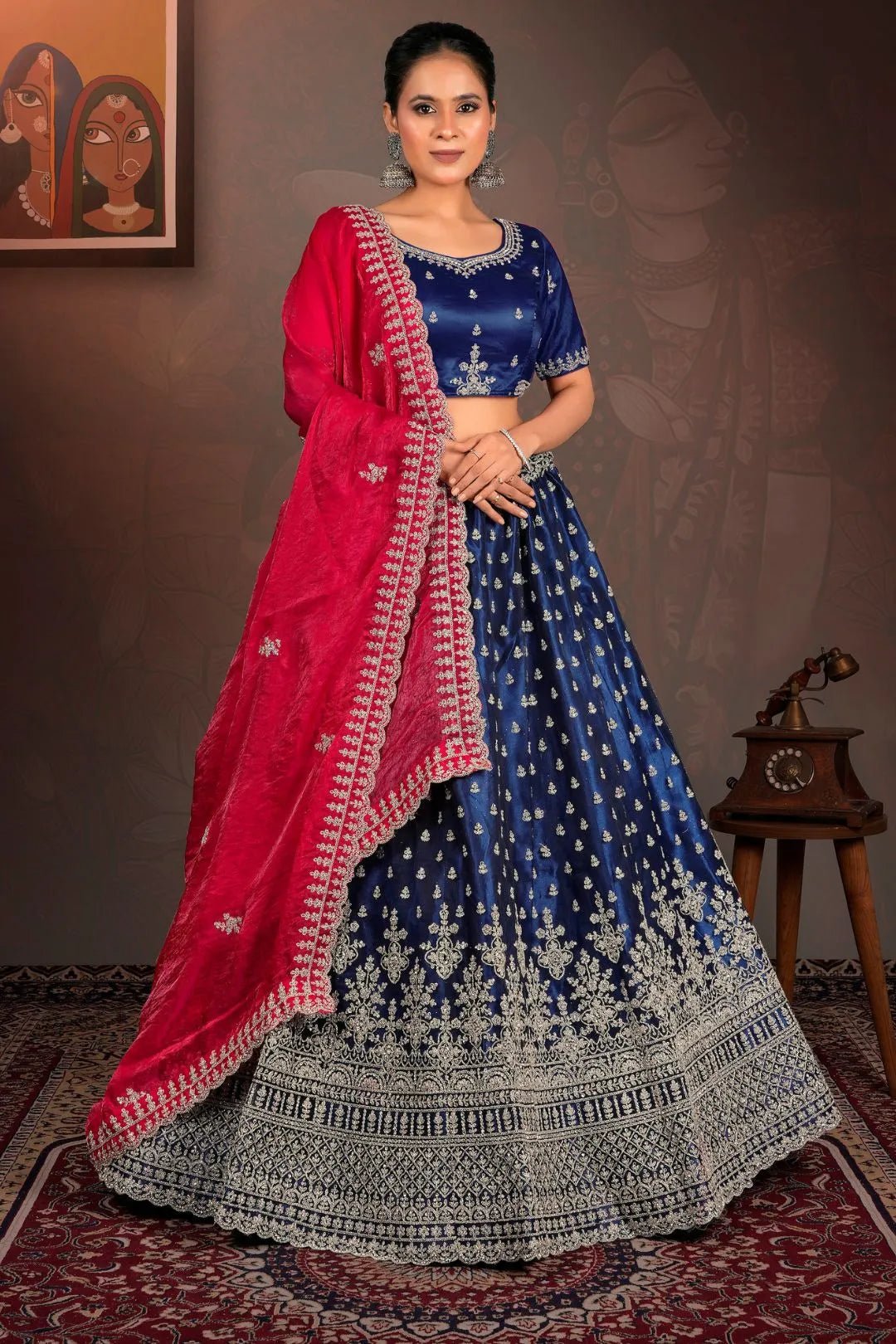 Blue Designer Net Lehenga With Heavy Work - Gajiwala
