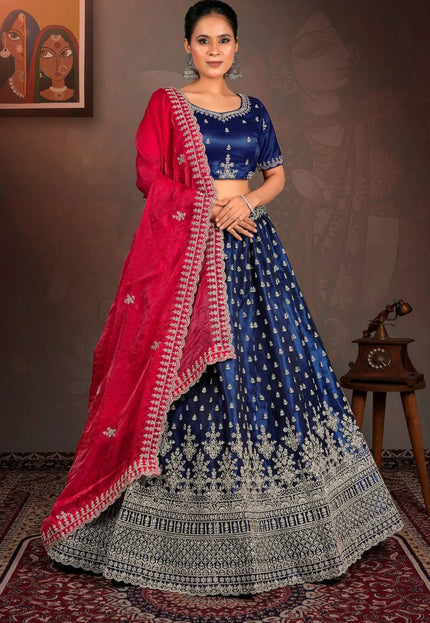 Blue Designer Net Lehenga With Heavy Work - Gajiwala