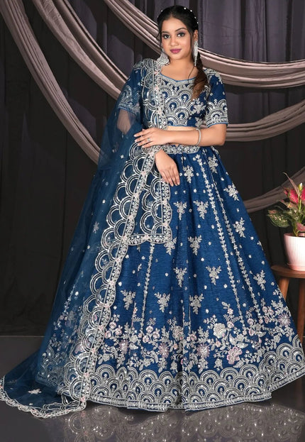 Blue Fendy Silk Zari Lehenga Choli For Women - Gajiwala