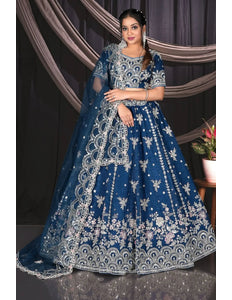 Blue Fendy Silk Zari Lehenga Choli For Women - Gajiwala