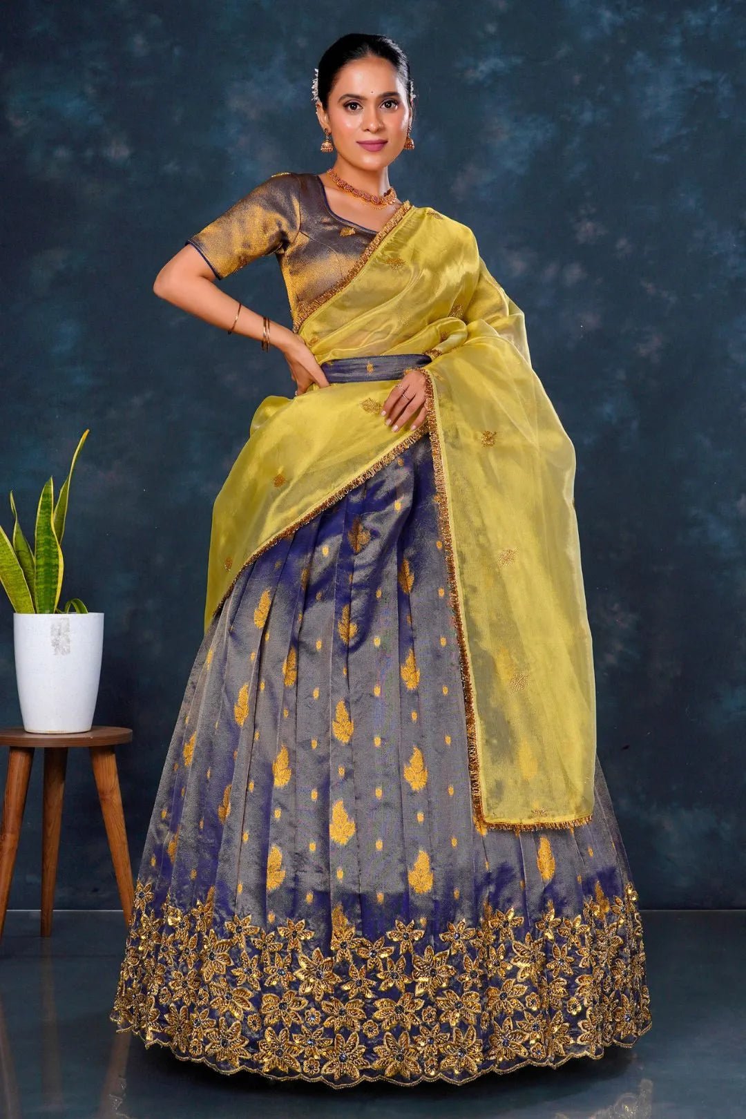 Blue Latest Banarasi Lehenga Choli With Zari Woven - Gajiwala