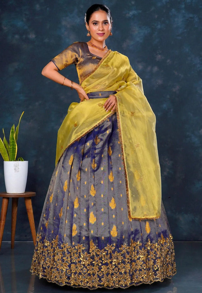 Blue Latest Banarasi Lehenga Choli With Zari Woven - Gajiwala