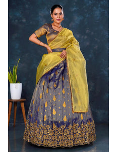 Blue Latest Banarasi Lehenga Choli With Zari Woven - Gajiwala