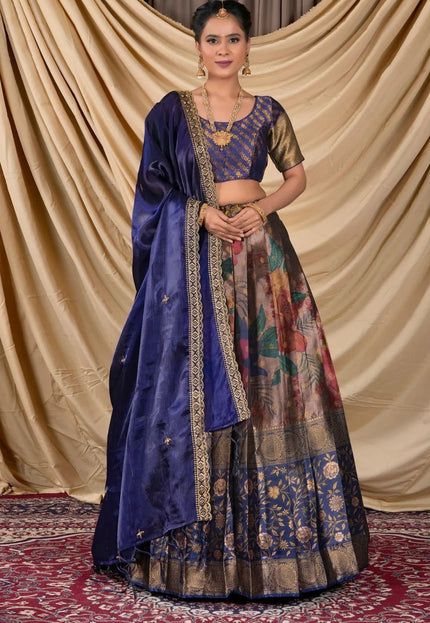 Blue Tissue With Digital Print Lehenga Choli For Women - Gajiwala