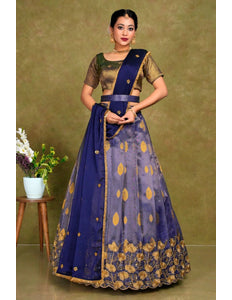 Blue Zari Woven Tissue Silk Lehenga Choli For Women - Gajiwala