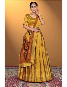 Bronze Pure Two Zari Tissue Half Saree For Women - Gajiwala