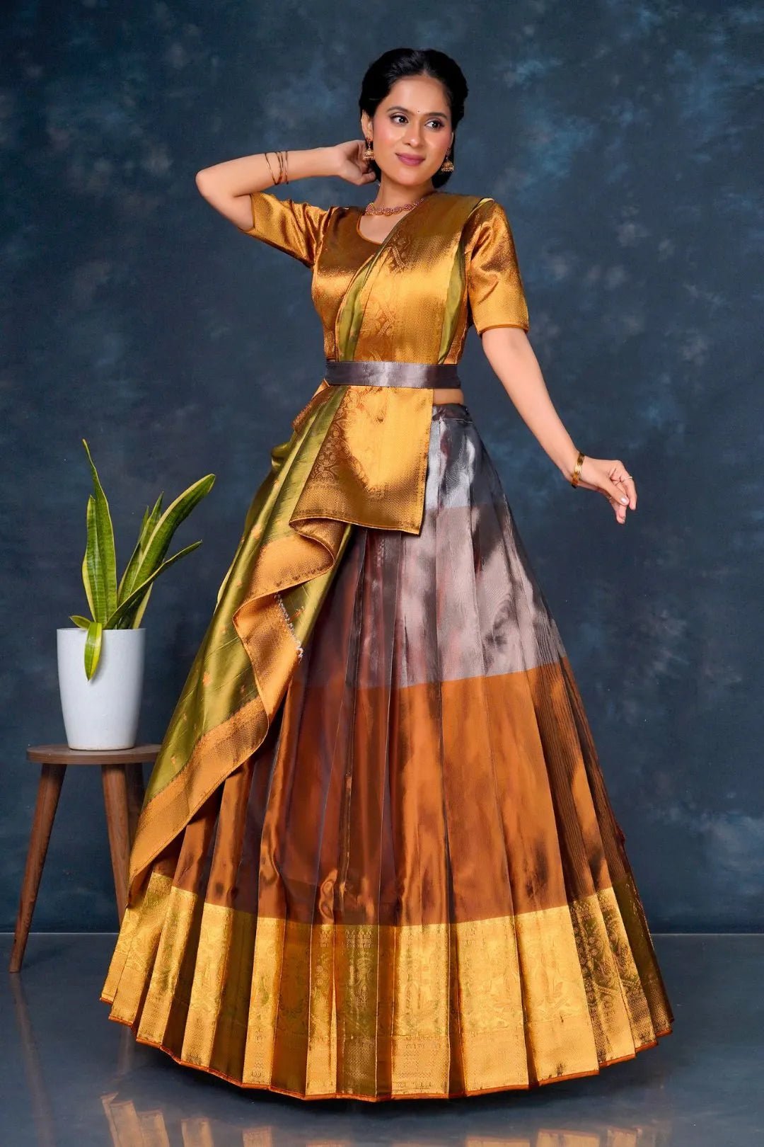 Bronze Tissue Silk Lehenga Choli With Zari Work - Gajiwala