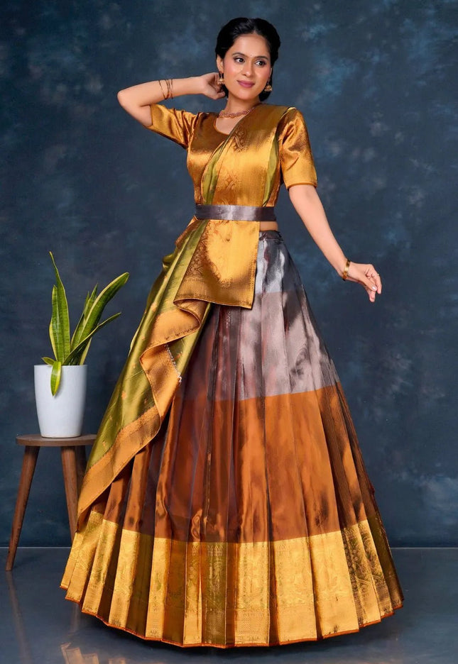 Bronze Tissue Silk Lehenga Choli With Zari Work - Gajiwala