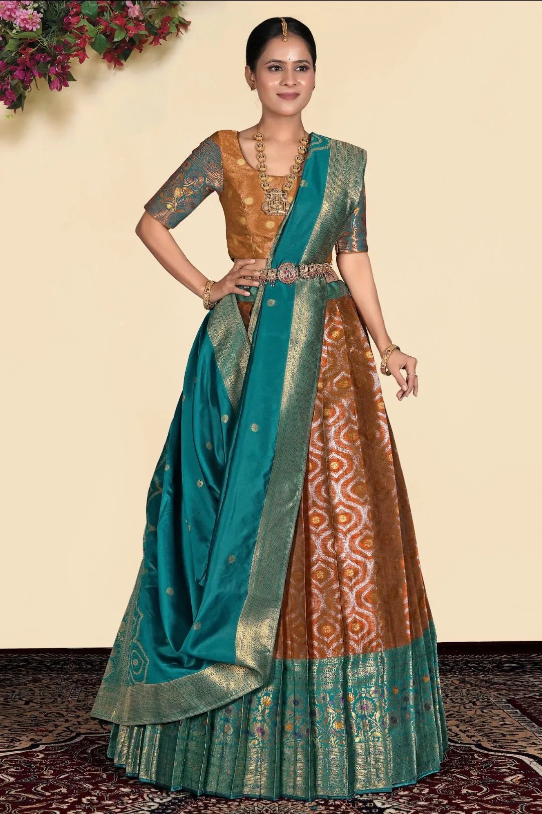 Brown Banarasi Silk Lehenga With Blouse Design - Gajiwala