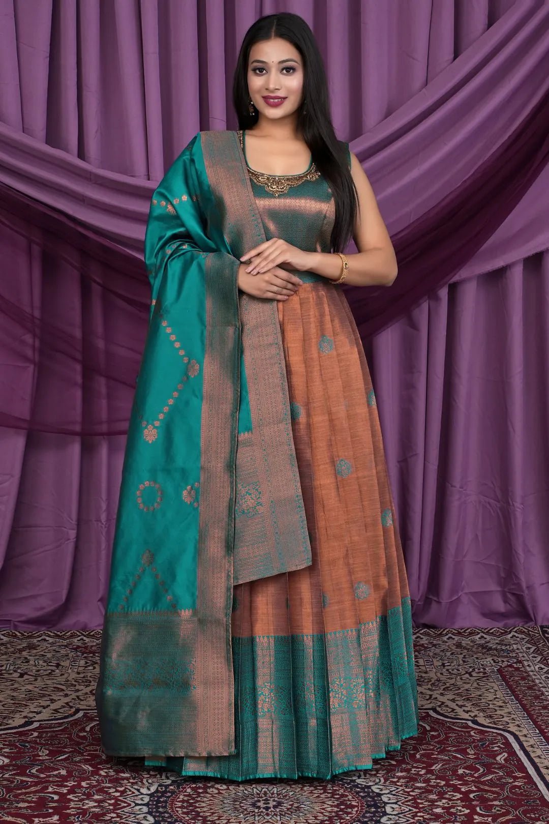 Brown Designer Banarasi Gown With Dupatta - Gajiwala
