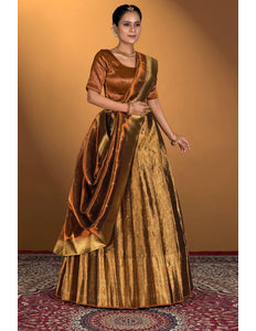 Brown Pure Two Tone Zari Tissue Lehenga Choli - Gajiwala