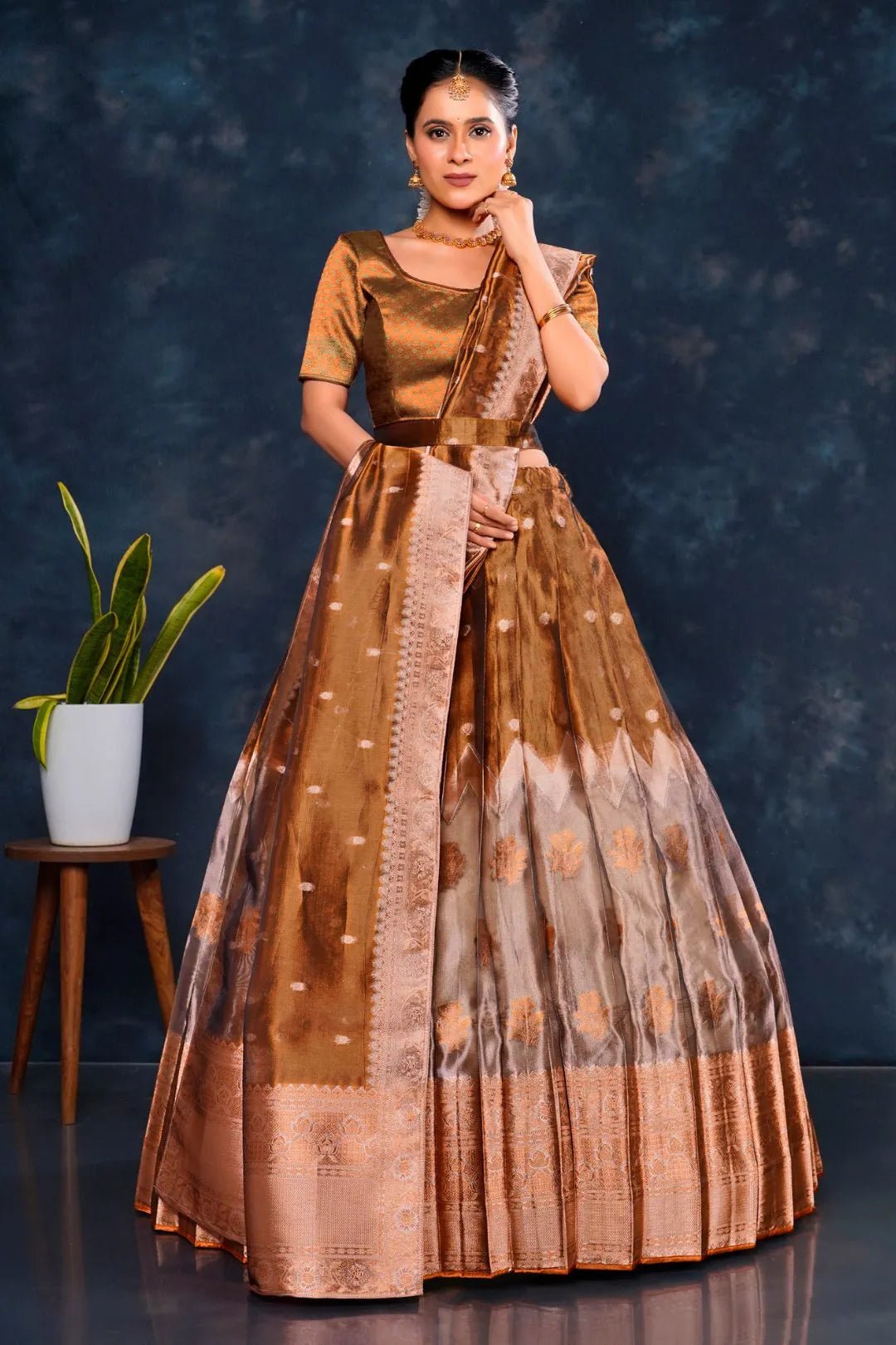 Brown Tissue Silk Designer Lehenga Choli For Women - Gajiwala