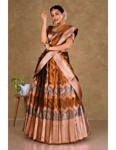 Brown Tissue Silk Pattu Half Saree With Zari Work - Gajiwala