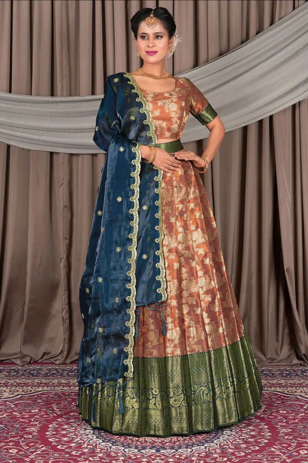 Brown Zari Silk Pattu Lehenga Choli With Zari Woven - Gajiwala