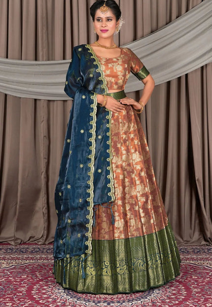 Brown Zari Silk Pattu Lehenga Choli With Zari Woven - Gajiwala