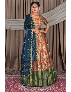 Brown Zari Silk Pattu Lehenga Choli With Zari Woven - Gajiwala