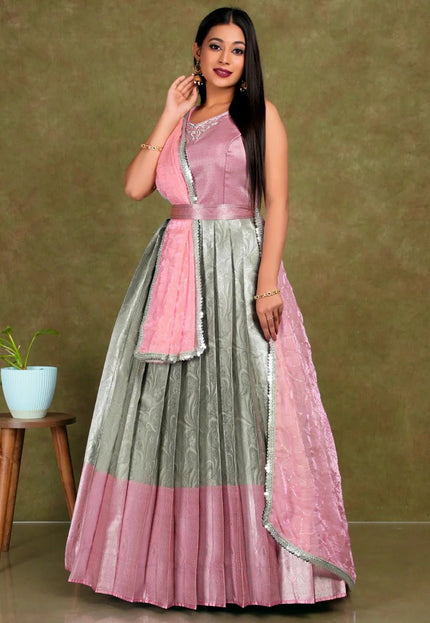 Chiku Banarasi Long Gown With Dupatta - Gajiwala