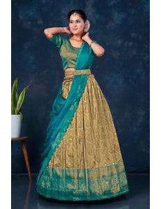 Chiku Banarasi Silk Half Saree For Women - Gajiwala