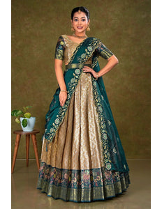 Chiku Banarasi Silk Lehenga Choli With Zari Woven - Gajiwala
