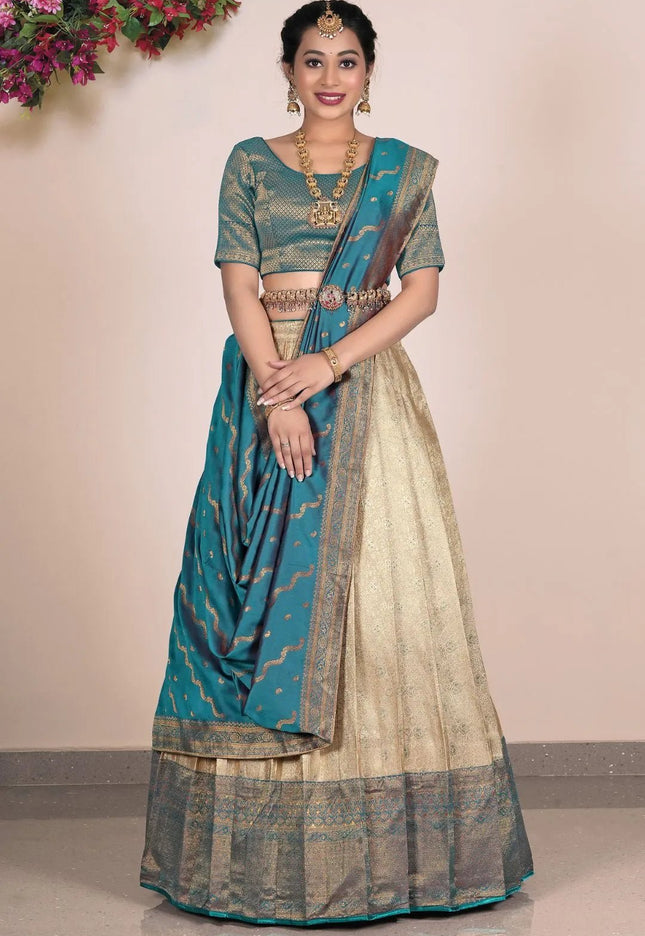Chiku Banarasi Silk Lehenga With Zari Woven - Gajiwala